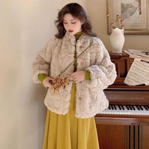 Women's  new trendy brand lamb wool small fragrance plus velvet thickened fur coat for women autumn and winter fur Korean style