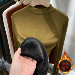 Women's Autumn/Winter New Slimming and Warm Turtleneck T-Shirt with Fleece Lining