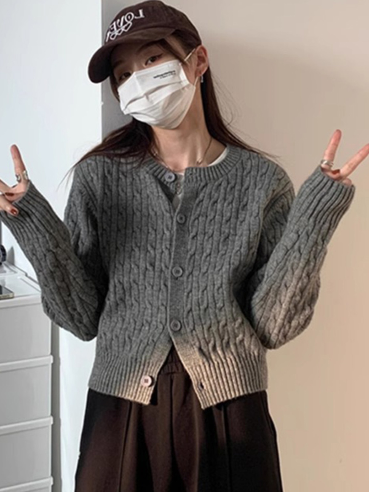綿羊絨  衣長55 胸圍100   2023秋季新款開衫麻花上衣外套