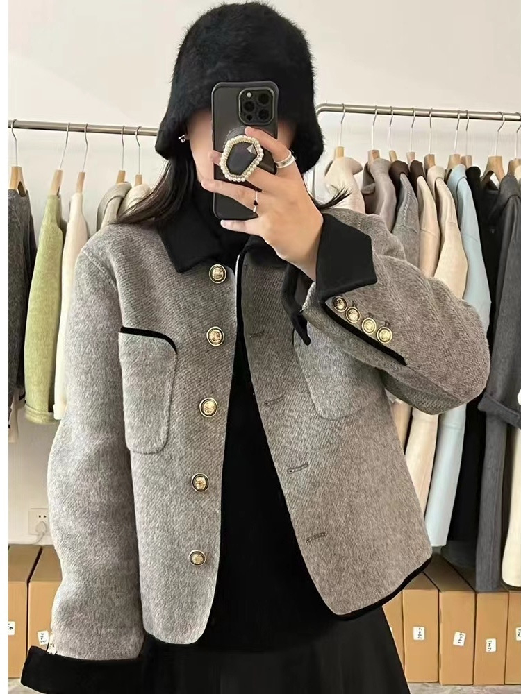 雙面呢大衣女短款外套名媛小香風外套撞色春秋新款韓版小個子