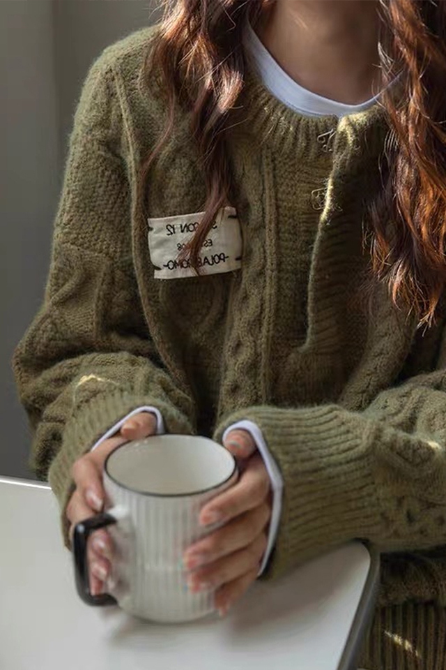 v領毛衣女秋冬寬鬆慵懶風外穿上衣中長款早秋復古麻花針織衫