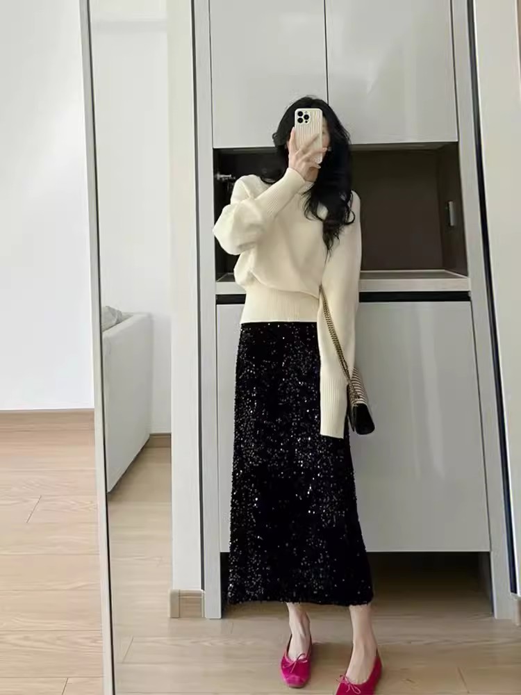 韓版簡約白色圓領套頭毛衣女加厚保暖秋冬新款長袖打底針織衫
