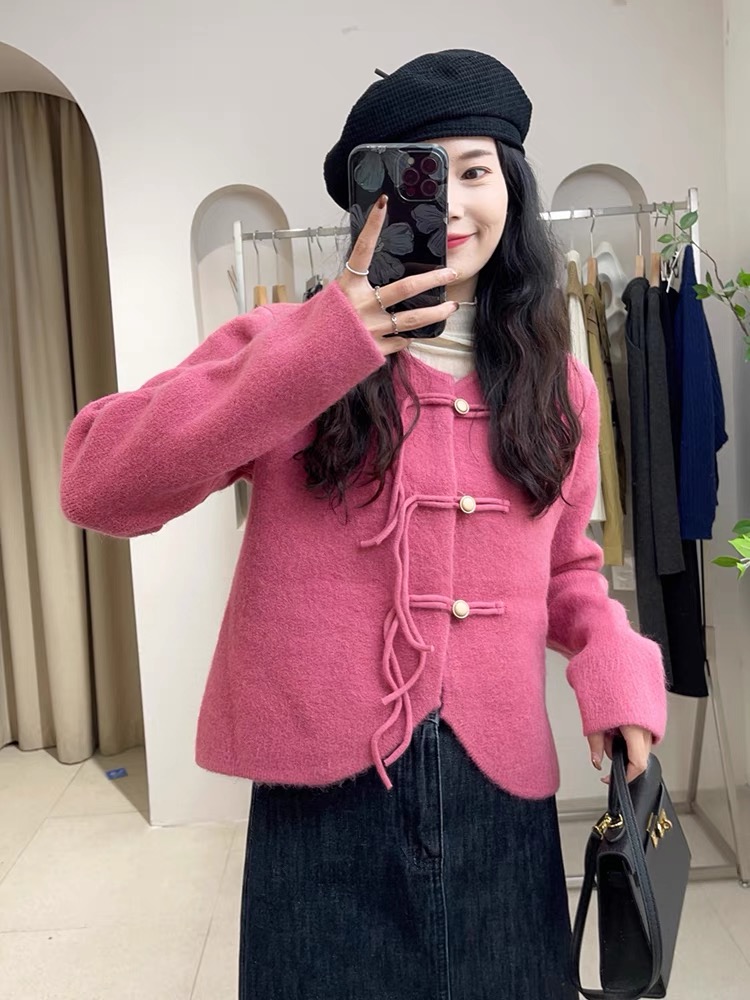 新中式流蘇盤扣開衫毛衣女秋冬2023新款高級感超好看針織外套上衣