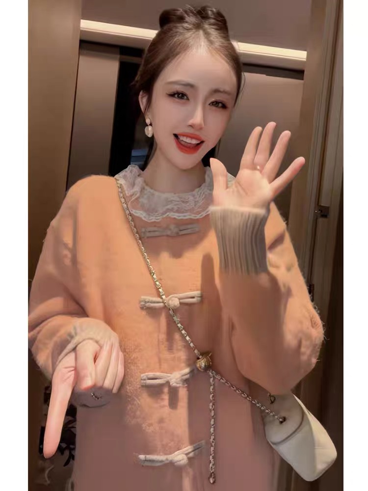 中式別致撞色盤扣毛衣2023秋冬季新款設計感小眾寬鬆顯瘦軟糯上衣