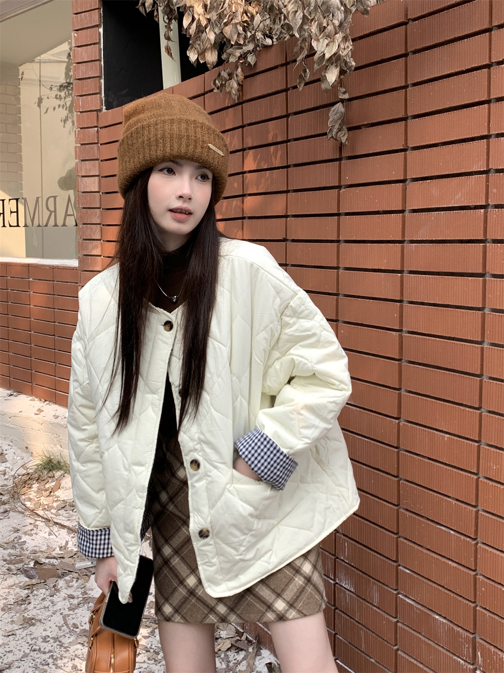 實拍~新款韓版寬鬆休閒顯瘦菱格加厚保暖外套棉服上衣
