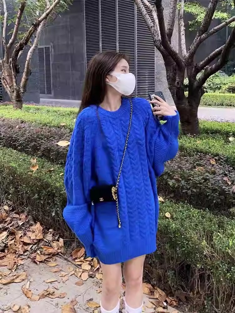 潮版oversize韓版外穿大毛衣女時尚新款春秋冬中長款外搭上衣加厚