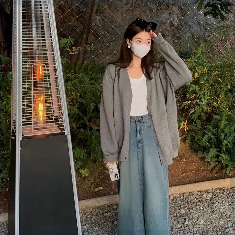 灰色外套女秋款外穿春秋季新款2023寬鬆慵懶風百搭長袖開衫上衣潮