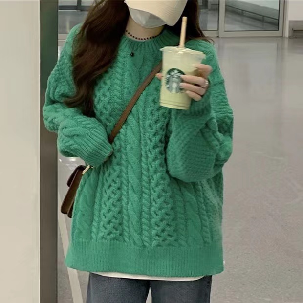 溫柔風毛衣女秋冬新款小個子麻花針織套頭外穿寬鬆加厚秋冬