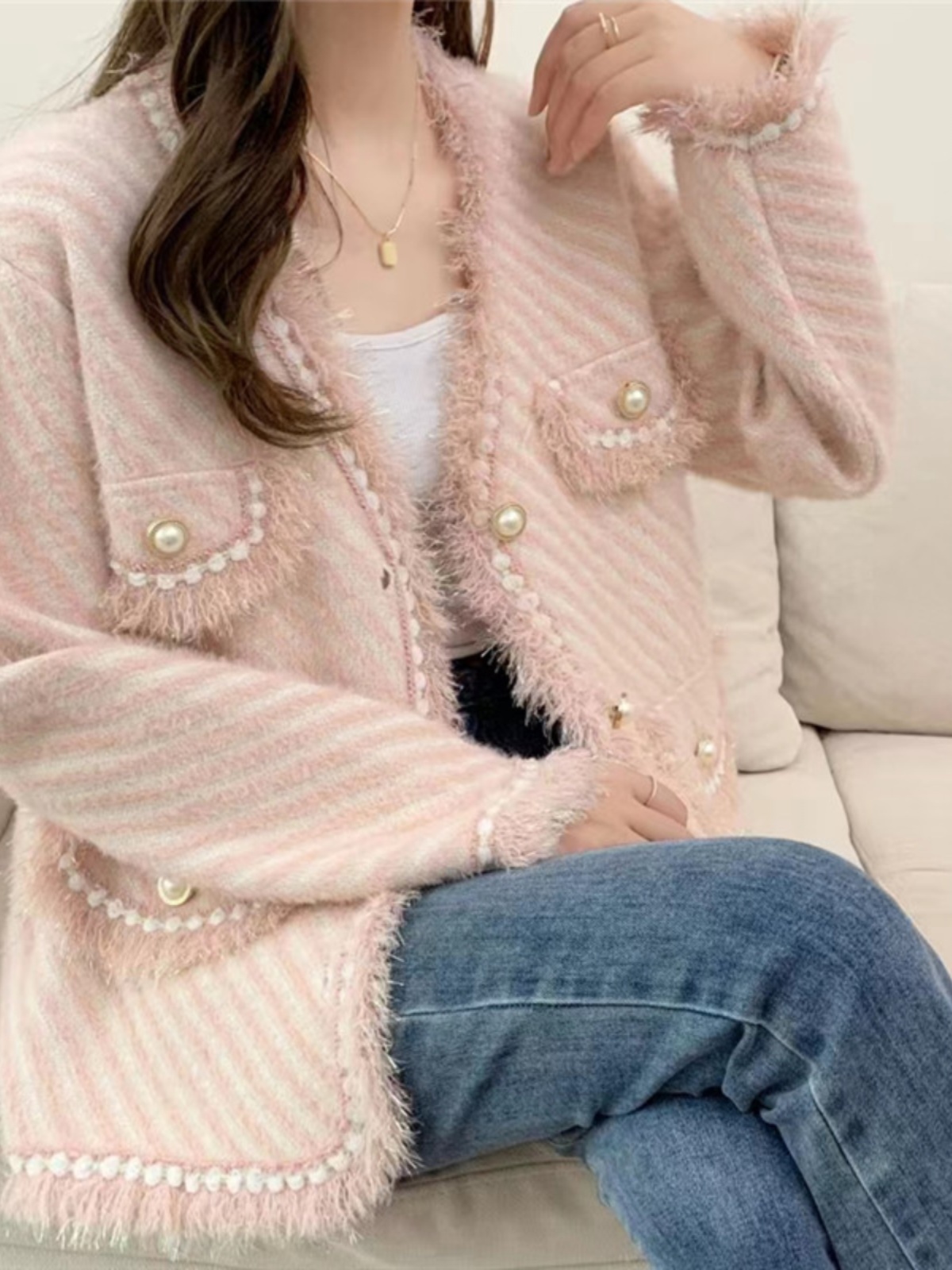 小香風短款毛呢洋氣外套女2023秋冬款法式小個子v領名媛風厚外套