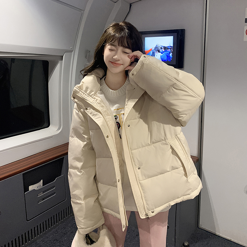 實拍短款麵包服2023冬新款可拆卸帽羽絨服寬鬆加厚學院風棉衣外套