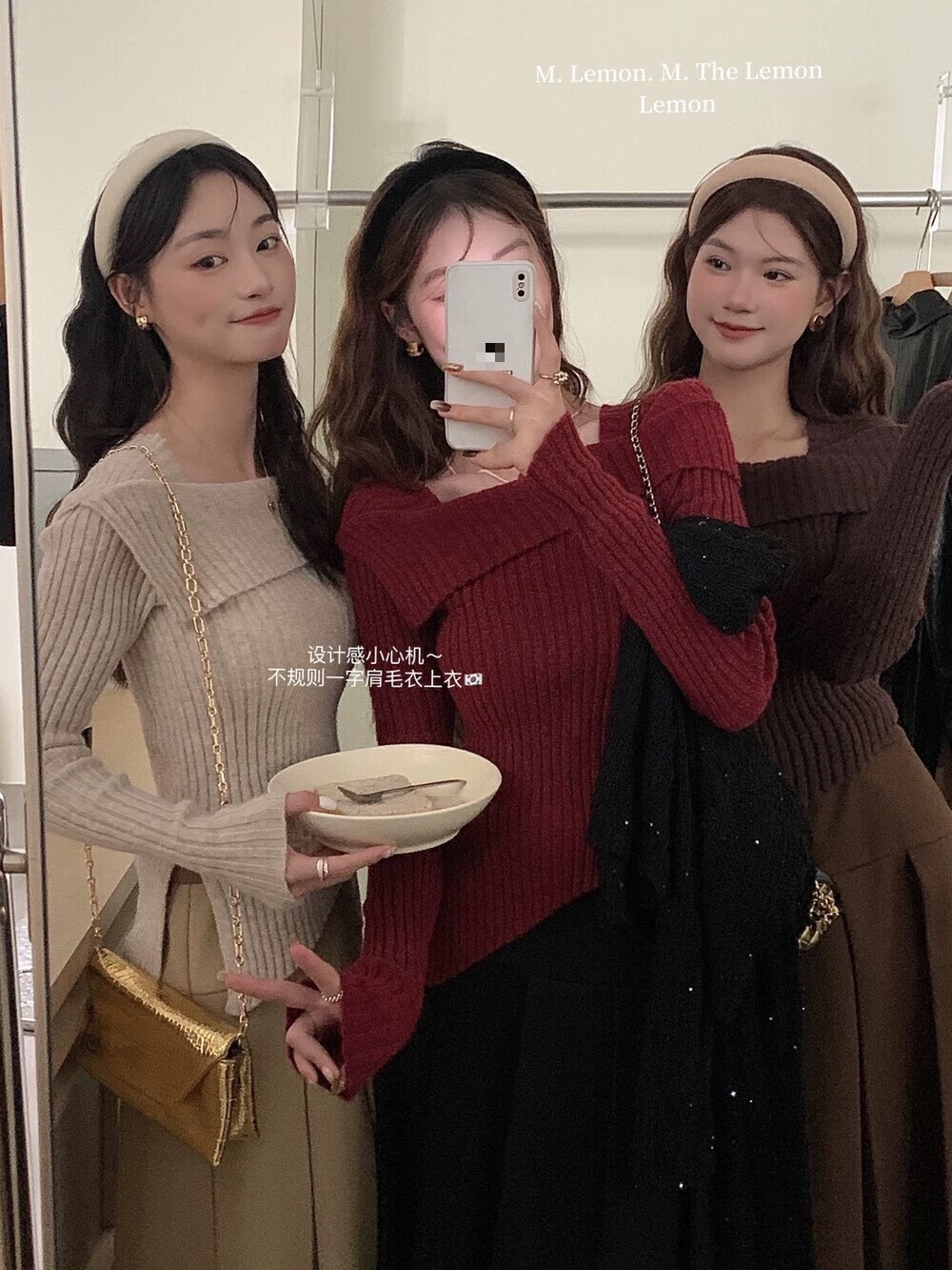 THE LEMON檸檬綠茶韓系復古方領長袖毛衣女秋冬設計感毛針織衫