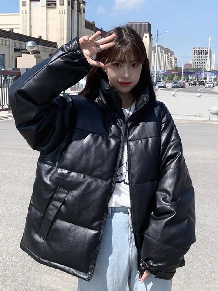 Winter cotton-padded clothes for women Korean version loose pu leather bread coat cotton-padded jacket 2023 new couple cotton-padded clothes trend
