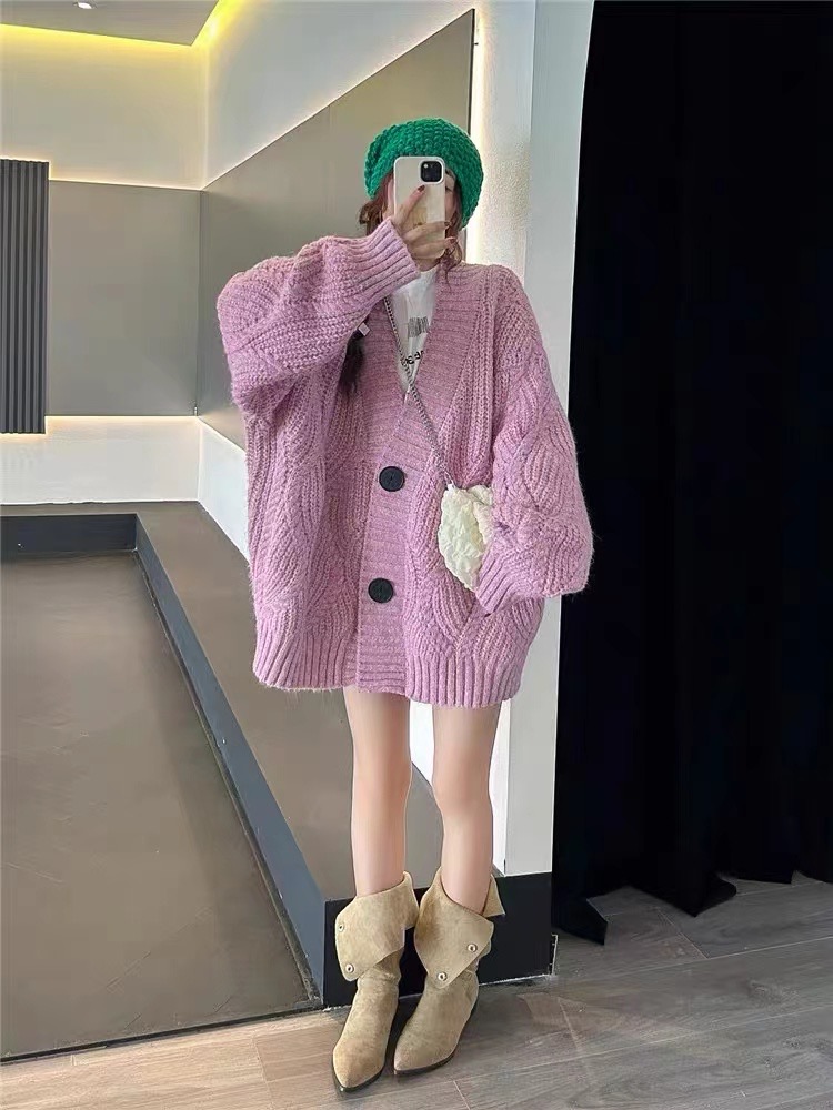 邵夫人寬鬆針織開衫毛衣外套女秋冬2023新款休閒慵懶風小個子上衣