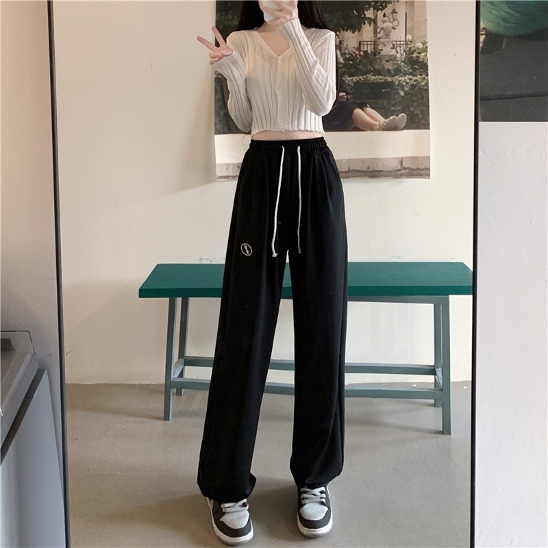 小個春秋女裝高腰闊腿褲子寬鬆顯瘦休閒褲直筒褲垂感拖地長褲