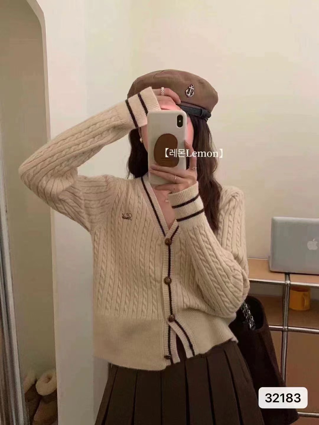 秋季新款韓版溫柔風氣質小V領刺繡麻花針織開衫上衣女