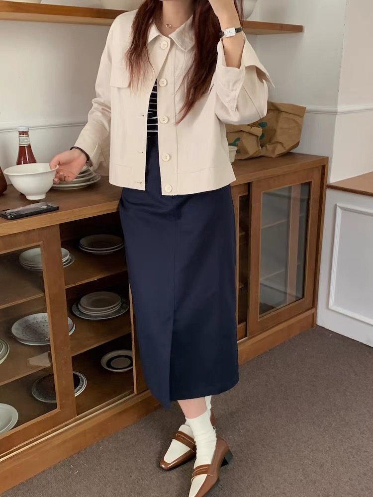 復古polo領工裝外套2023秋新款小個子寬鬆休閒短夾剋薄開衫潮上衣