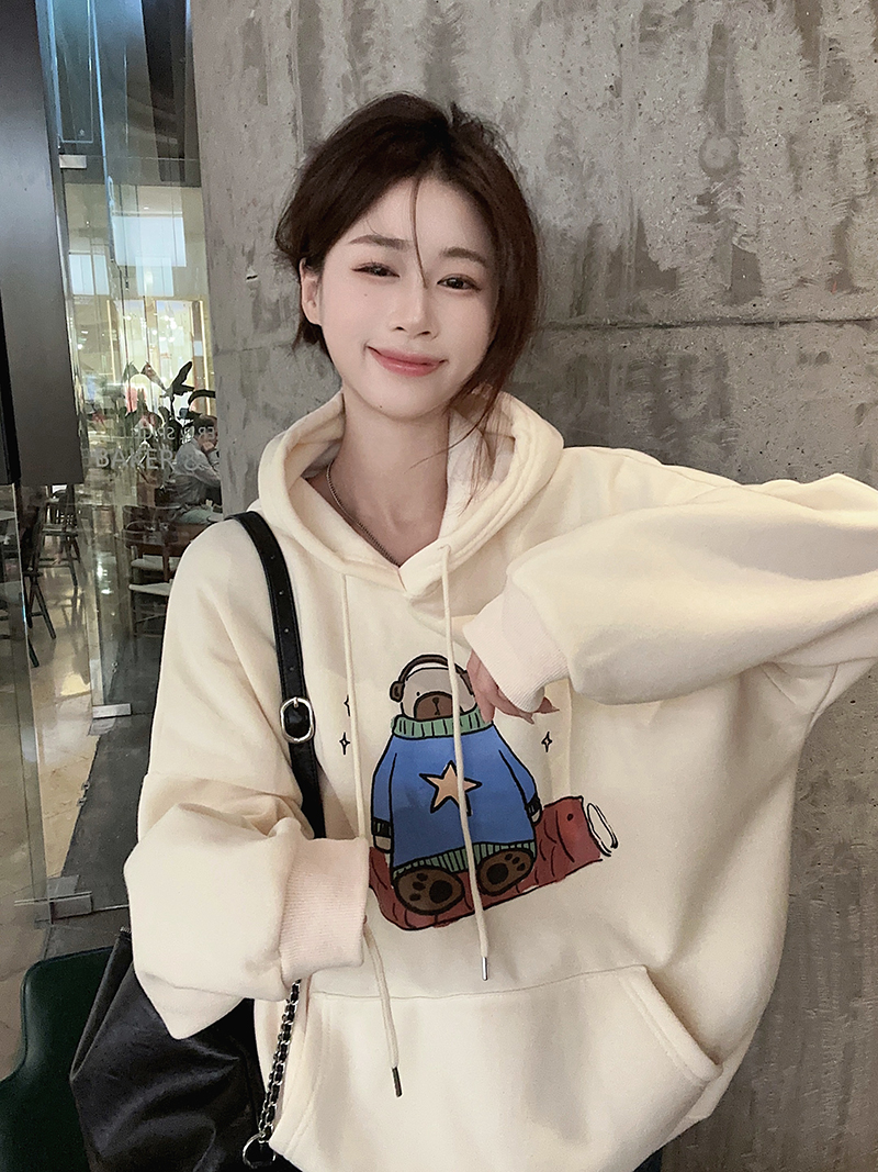 本店原創~實拍~卡通印花加絨加厚連帽口袋衛衣