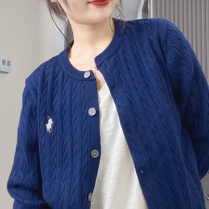加厚包芯紗小馬刺繡針織開衫女溫柔長袖寬鬆顯瘦外套上衣