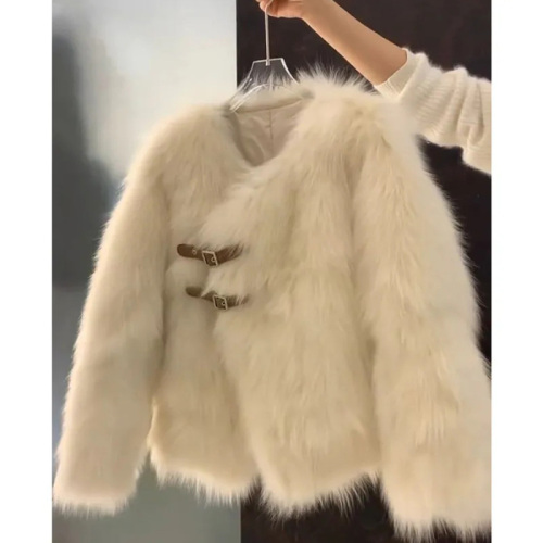Quality inspector picture imitation fox fur coat for women 2023 autumn and winter design and temperament lady leather button fur top