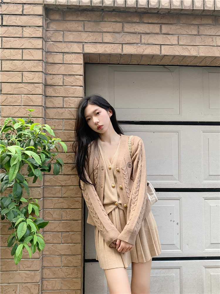實拍~羊絨套裝針織開衫外套女2023新款氣質百搭半身裙兩件套