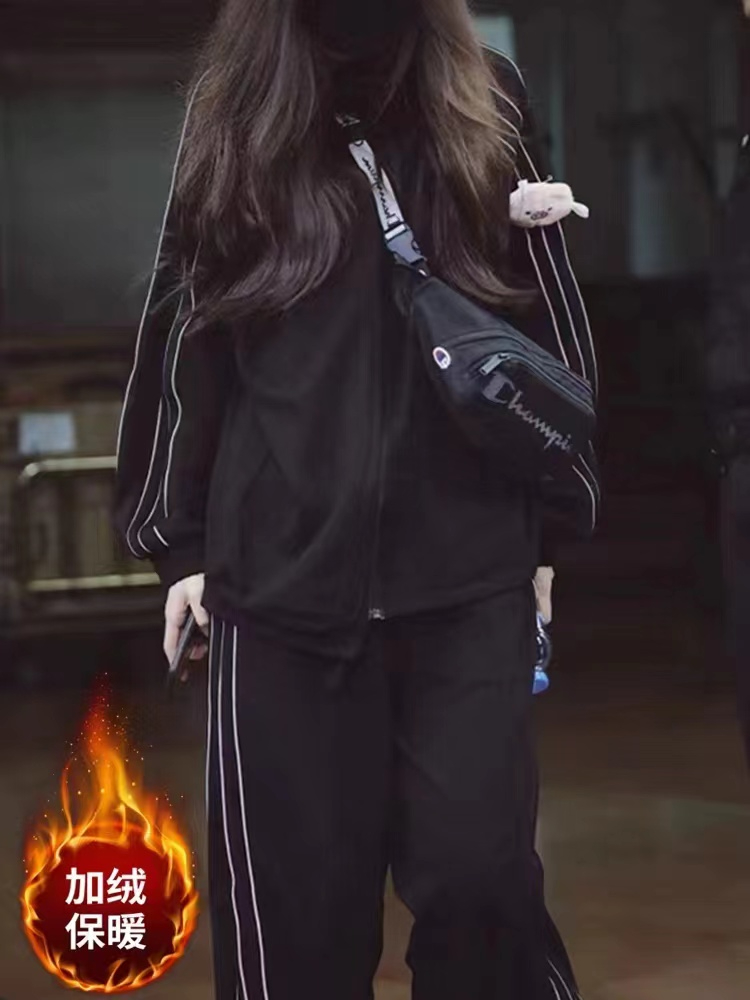 加絨衛衣運動春秋款開衫oversize秋裝女裝2023新款秋季套裝