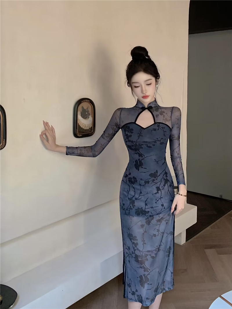 實拍改良旗袍舞蹈服女性感飄逸中國舞專用現代新款演出服裝連衣裙