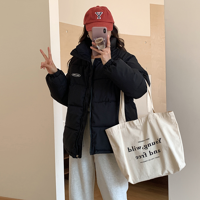 實拍2023韓國東大門原版麵包服女立領小個子短款羽絨棉服秋冬棉衣