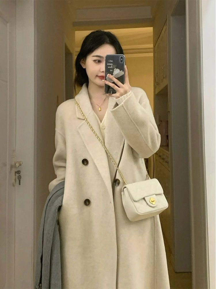 高級感毛呢外套女2023新款秋冬季韓版小個子中長款呢子大衣加厚潮