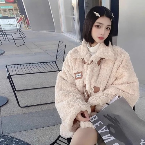  new imitation rabbit velvet love horn buckle age-reducing furry warm fur lamb plush jacket for women winter