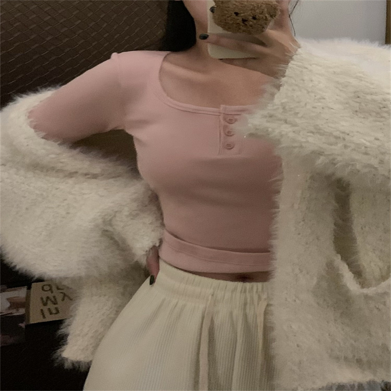 加絨加厚打底T恤女秋冬韓版2023新款帶胸墊內搭保暖長袖打底上衣