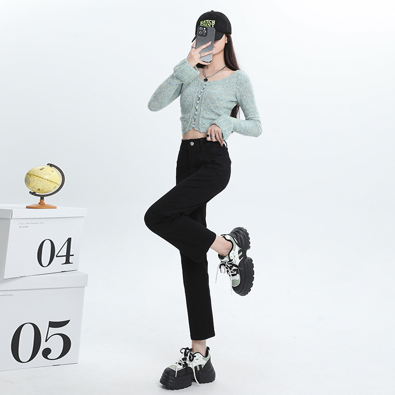 實拍2023秋季時尚九分直筒褲牛仔褲女顯瘦小個子窄版煙管褲