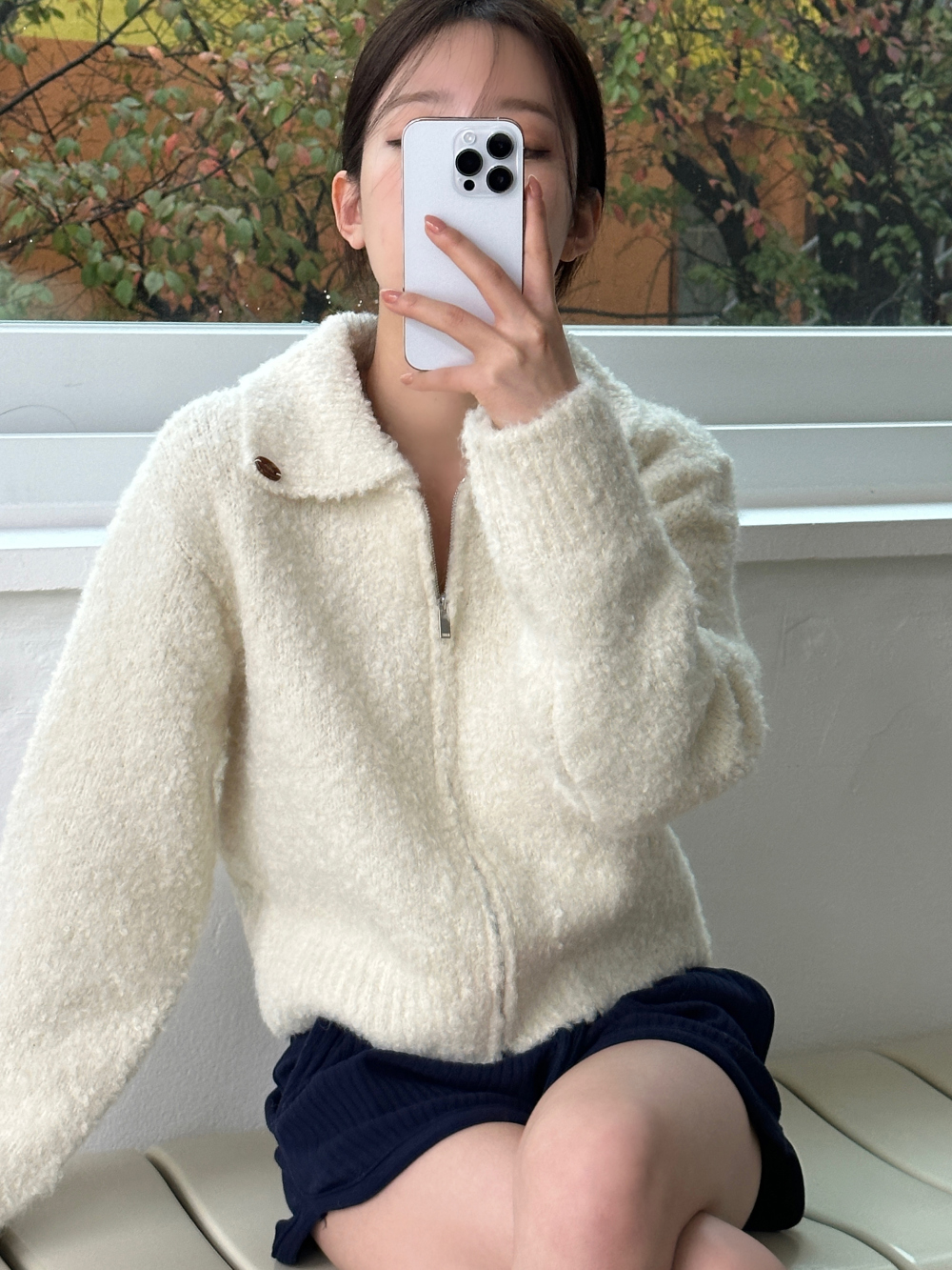 韓國chic秋冬 圈圈毛 拉鏈 長袖針織開衫女毛衣外套