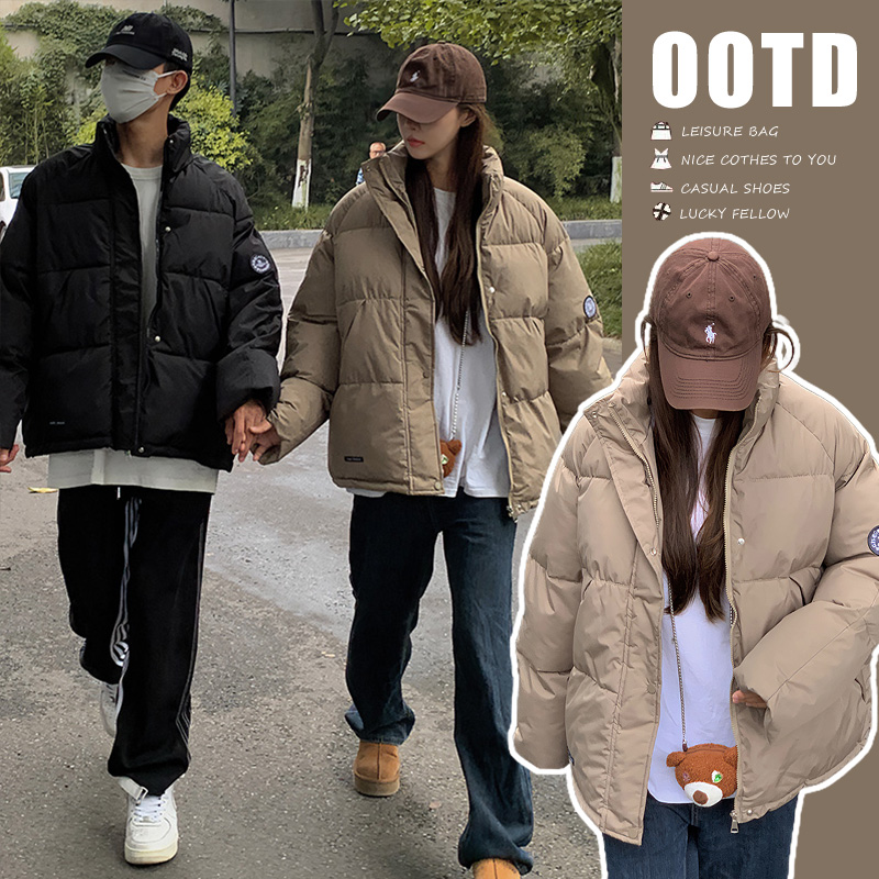 實拍情侶款2023新款飛行衝鋒衣羽絨棉服工裝夾克女短款寬鬆棒球服