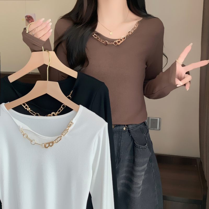 實拍  有德絨  秋冬裝打底衫女長袖T恤女磨毛設計感秋冬裝