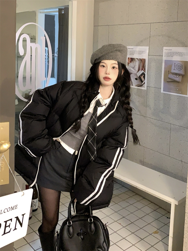 實拍~黑色棉服女冬季新款加厚拉鏈麵包服棉衣外套