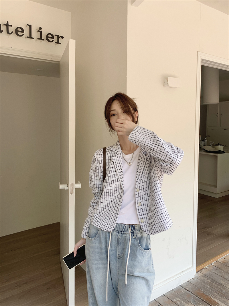 實拍 秋季新款V領設計感小香風小眾休閒小西裝外套襯衫上衣女
