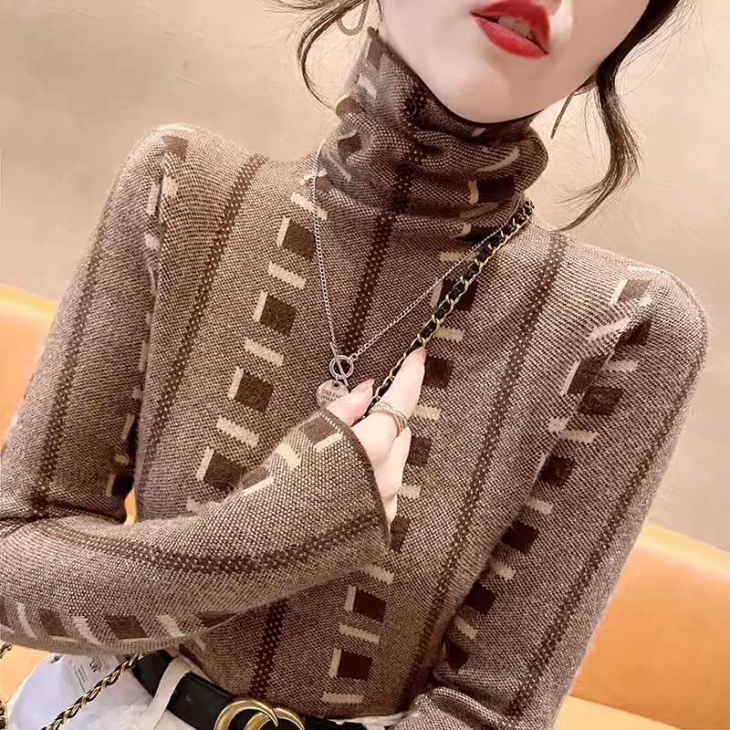 洋氣女士內搭高領套頭毛衣2023年新款秋冬加厚修身顯瘦打底衫上衣