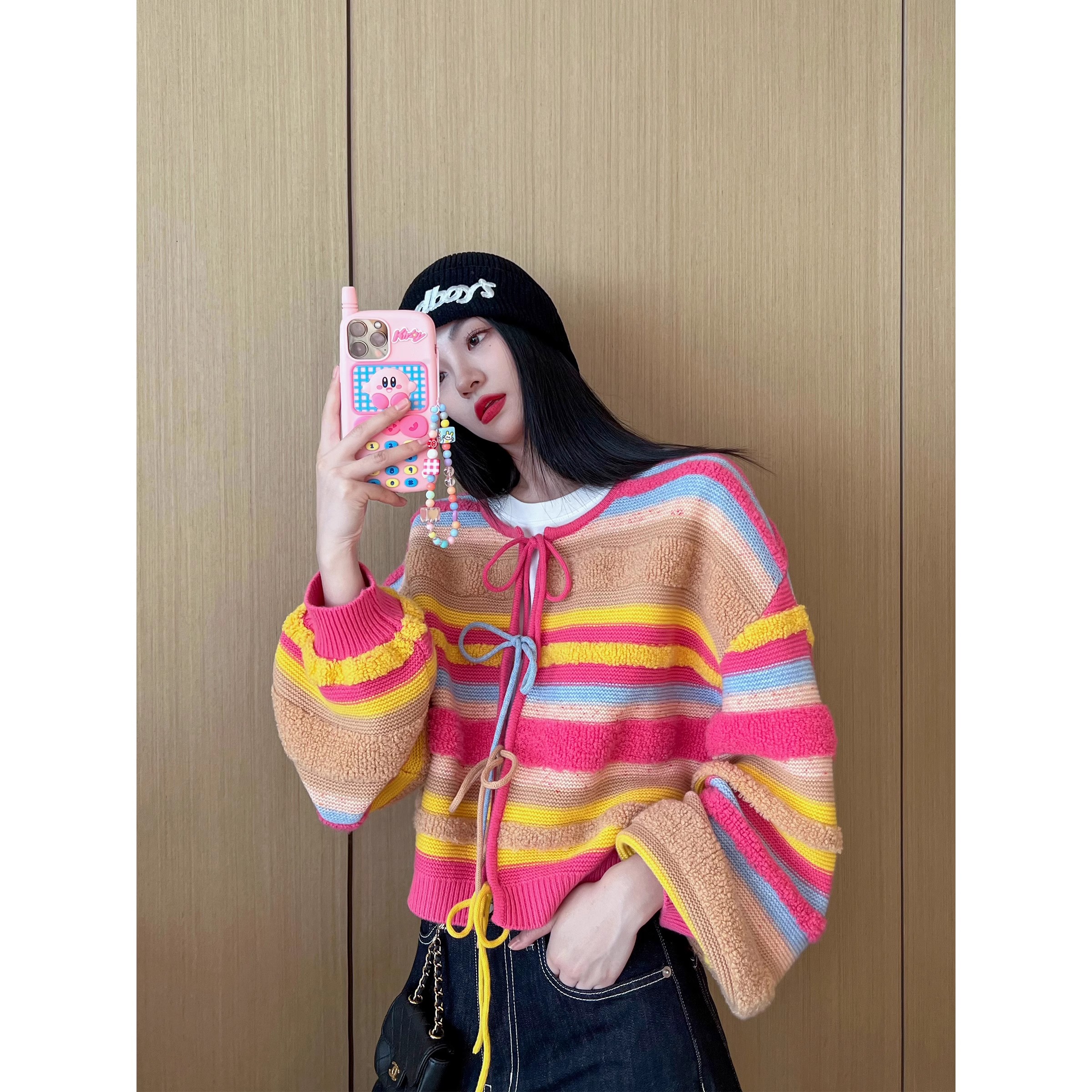 高級感超好看彩色條紋針織開衫外套女2023秋季新款溫柔氛圍感上衣