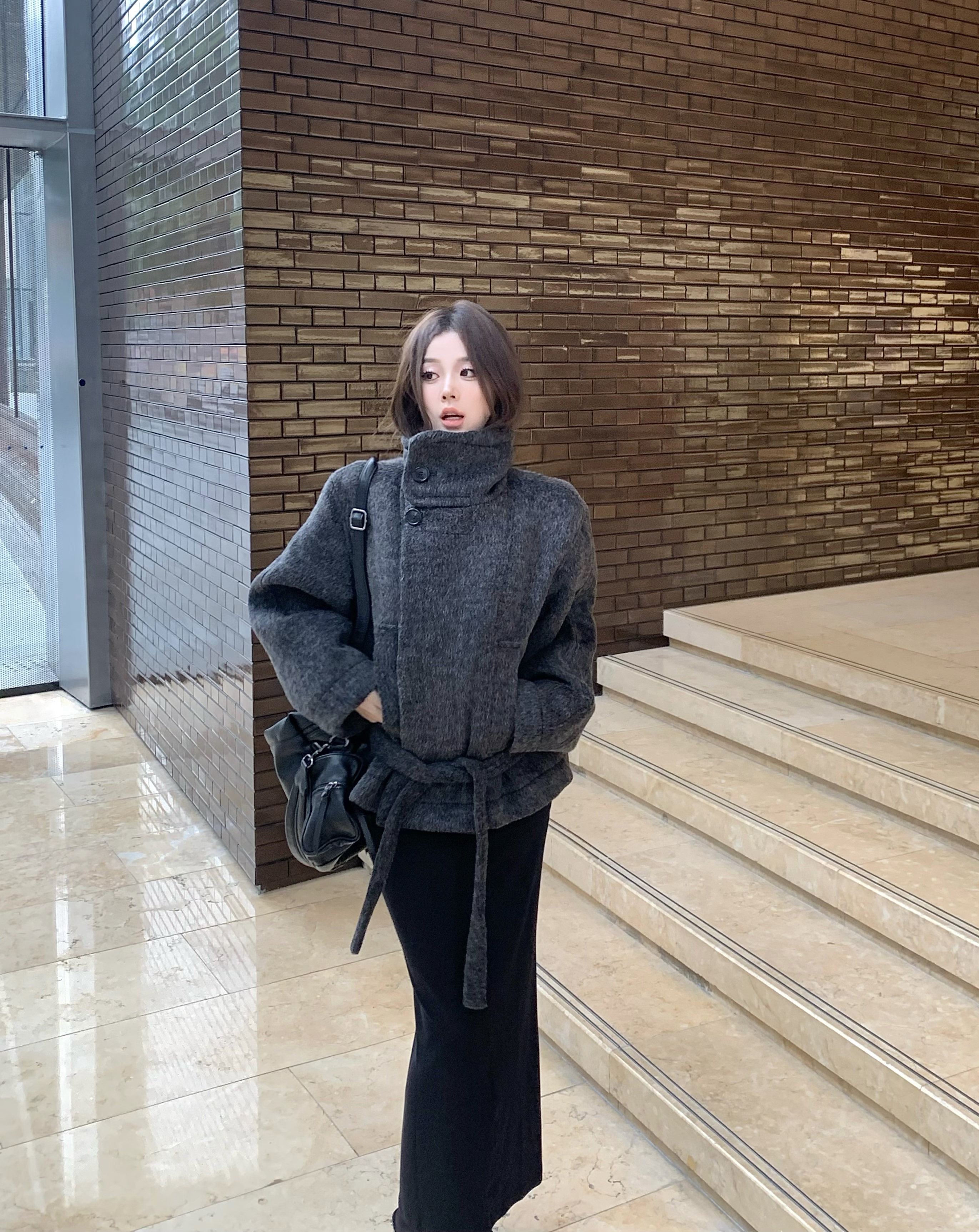 氣氛感短款大衣外套女秋冬赫本風羊毛呢子
