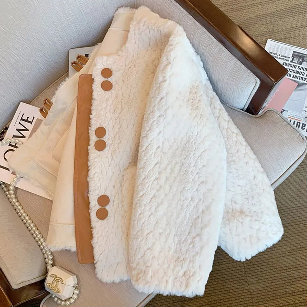 Quality Inspection Officer Picture Imitation Lamb Wool Small Fragrance Jacket Women's 2023 Autumn and Winter New Temperament Furry Jacket Jacket