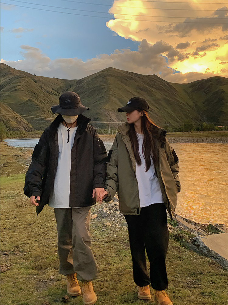 實拍2023冬季戶外露營羽絨服百搭男女情侶款衝鋒衣防風棉服外套