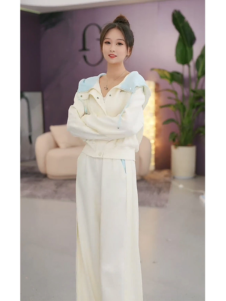 套裝女秋韓系軟妹減齡外套闊腿褲兩件套2023新款休閒運動服