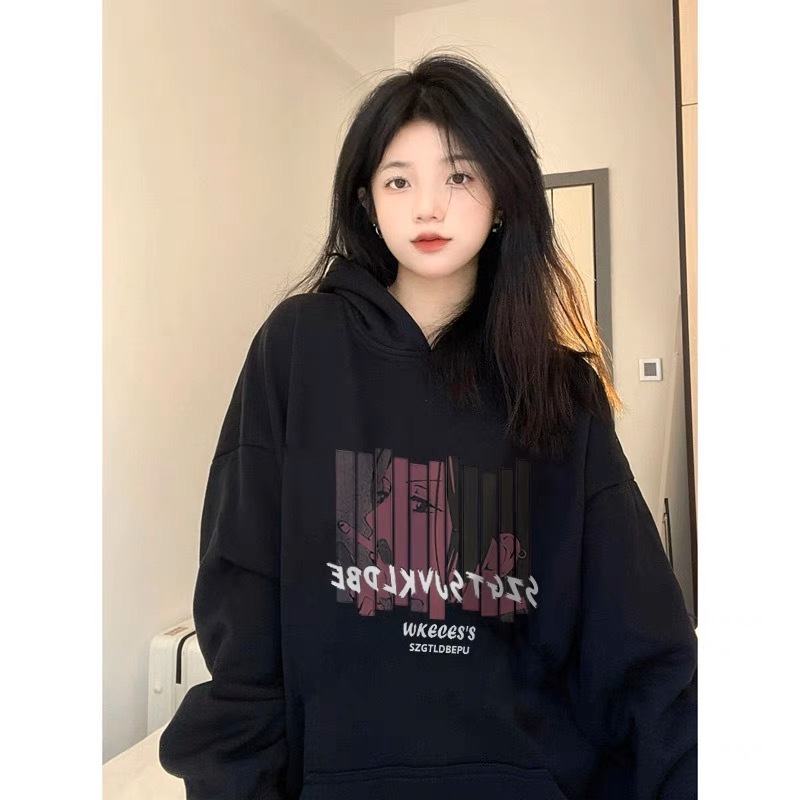 美式復古連帽衛衣女春秋加絨oversize寬鬆慵懶風小眾設計感上衣潮