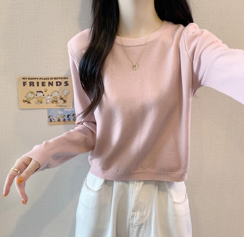 實拍~早秋2023外穿針織衫女韓版洋氣寬鬆上衣內搭打底衫慵懶毛衣