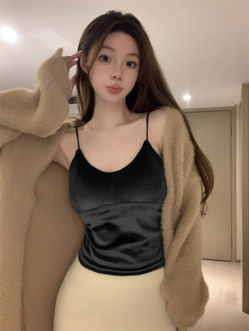 實拍價港風吊帶外穿美背文胸一體帶胸墊內搭打底bm金絲絨上衣