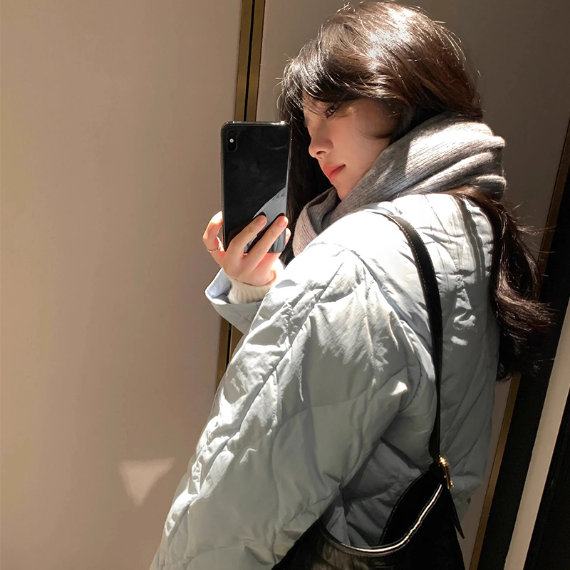 Blue short cotton coat, high-end cotton coat, autumn and winter baseball uniform, thick coat, women's 2023 winter new top