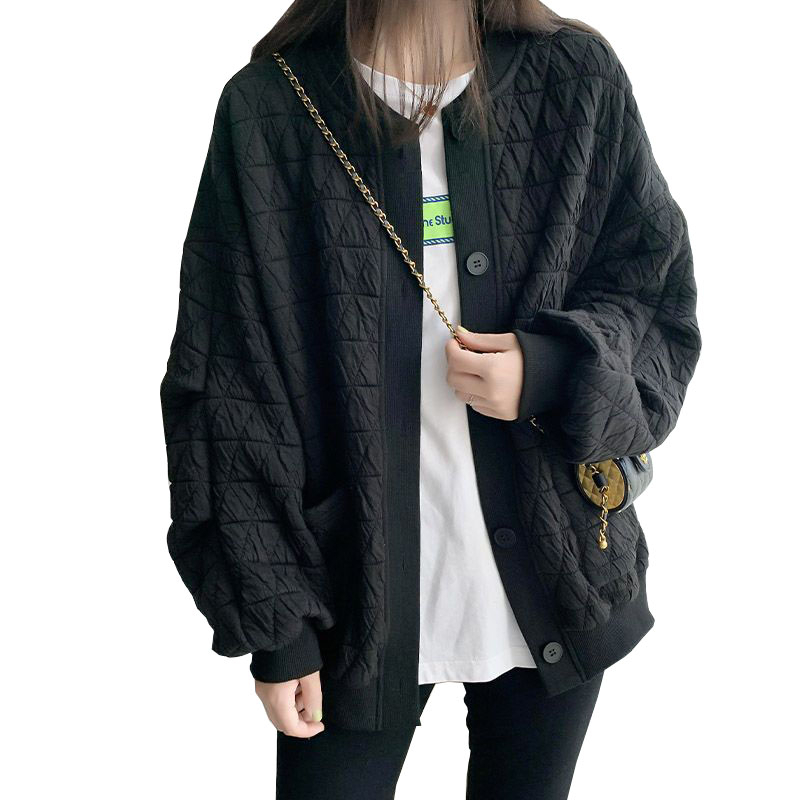質量!評分穩 菱格夾棉外套輕薄秋冬夾克V領棒球服上衣