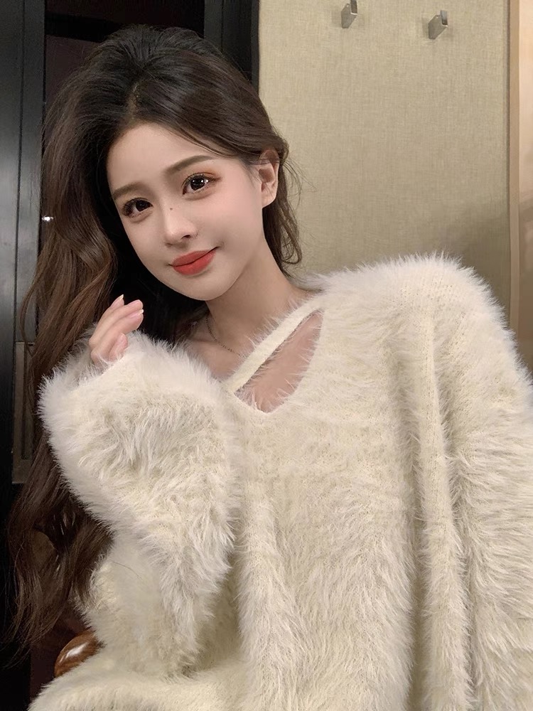 ！慵懶風小心機設計感毛衣女軟糯設計感針織衫上衣