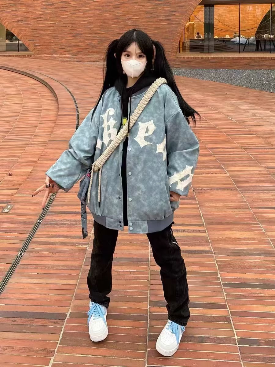 2023 American Retro Embroidered Letter Jacket Trendy Brand Ins Street Loose Street Style Baseball Uniform for Women