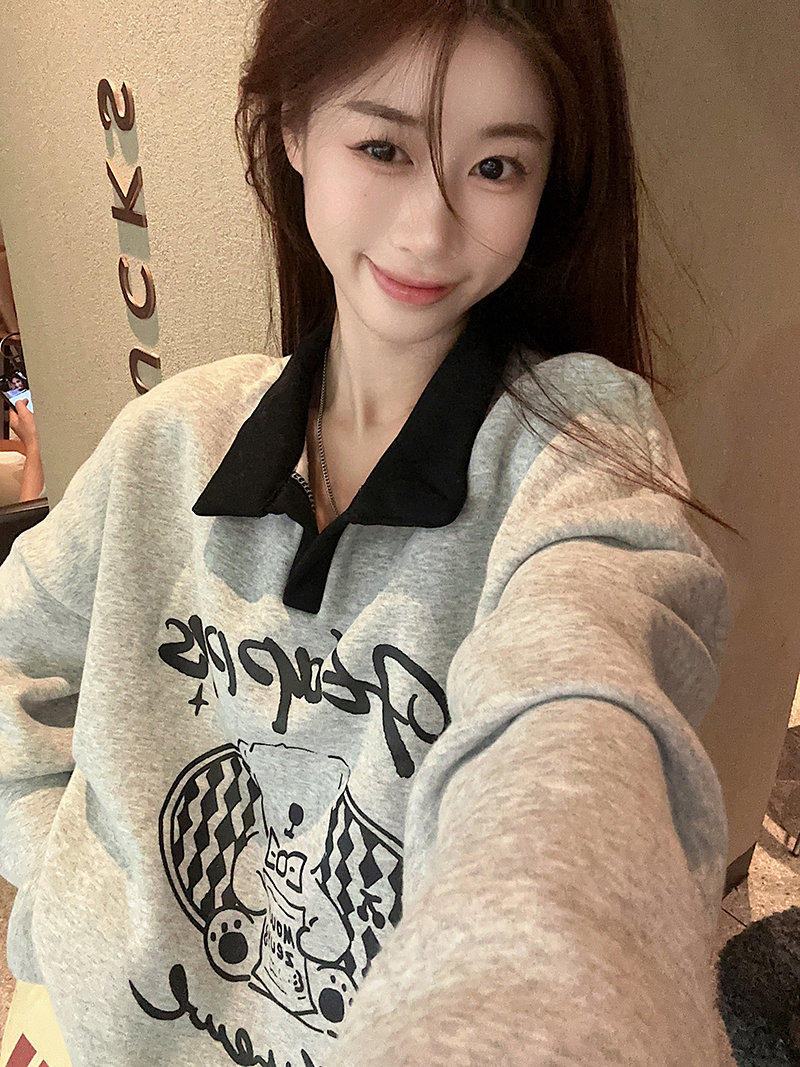 原創~實拍~秋冬新款POLO領加絨加厚長袖衛衣潮